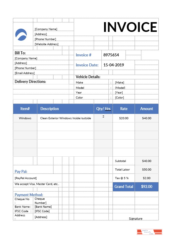 Car Wash Invoice Template PSD template